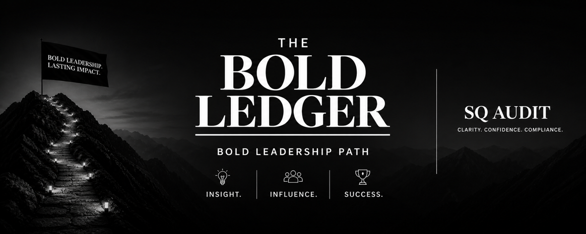 The Bold Ledger and SQ Audit branding over a dark mountain path