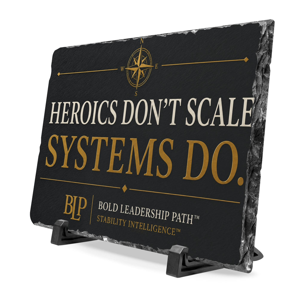Slate Desk Plaque — "Heroics Don't Scale. Systems Do."