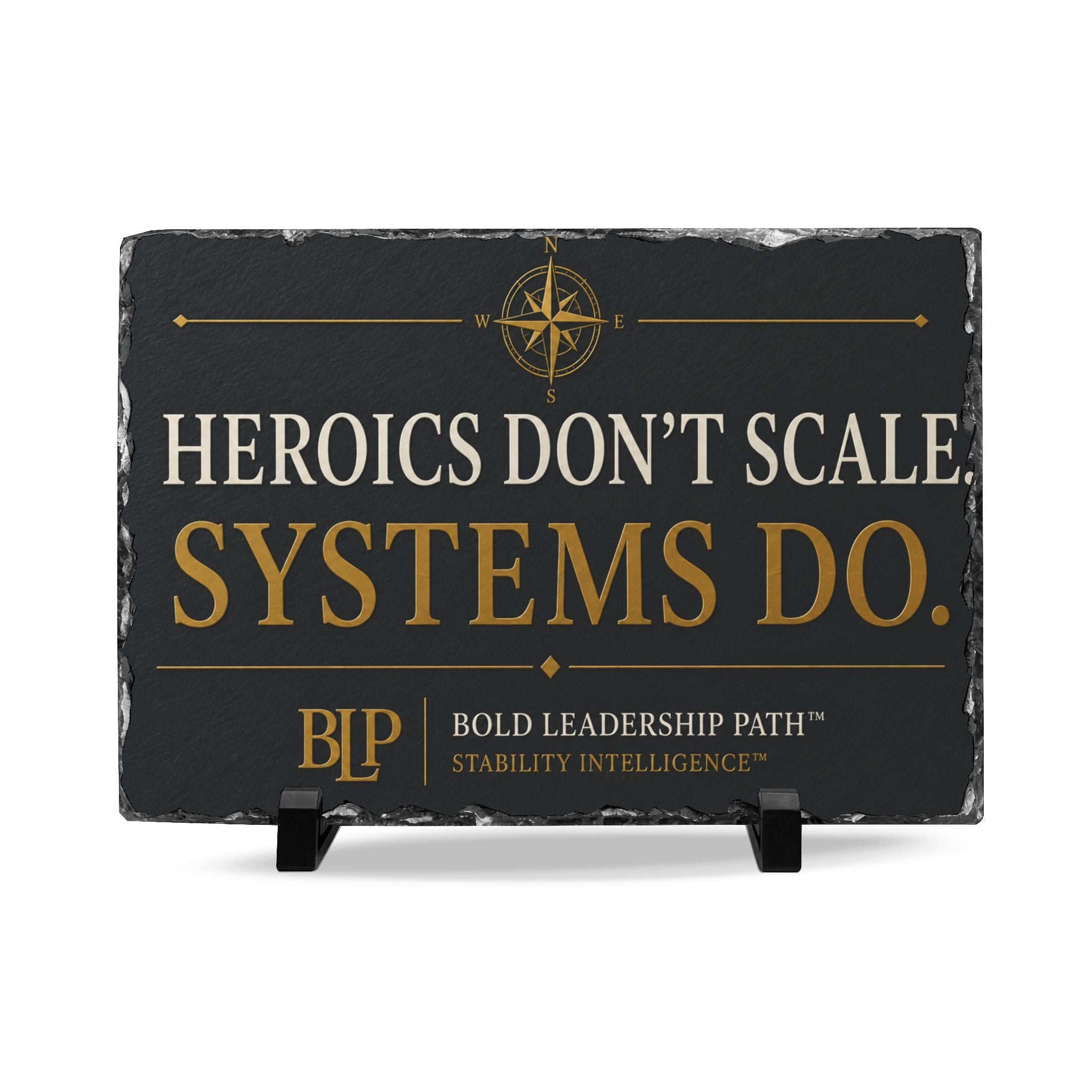 Slate Desk Plaque — "Heroics Don't Scale. Systems Do."