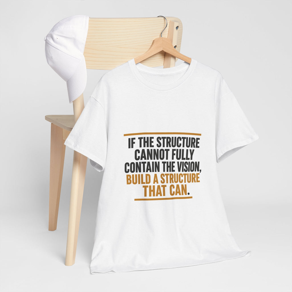 White t-shirt with motivational quote on a wooden chair against a white background