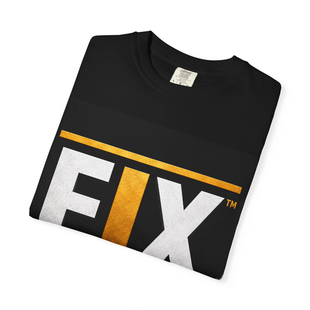 Black t-shirt with 'EX' logo on a white background