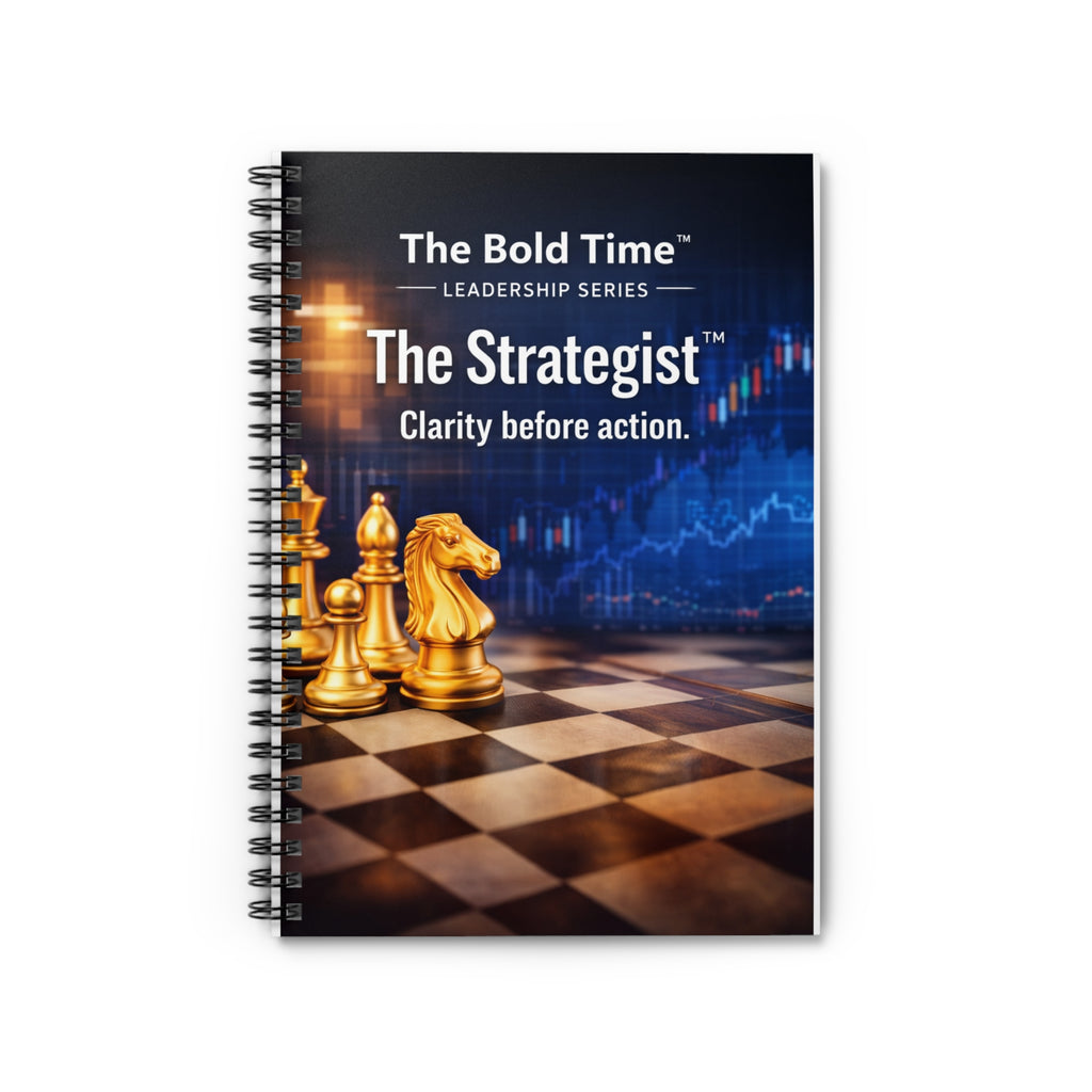 The Strategist Grandmaster’s Logbook hardcopy journal, a tactical leadership coaching tool for logic-driven decision-making and chess-player strategy.