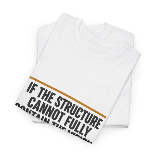 White t-shirt with text design on a white background