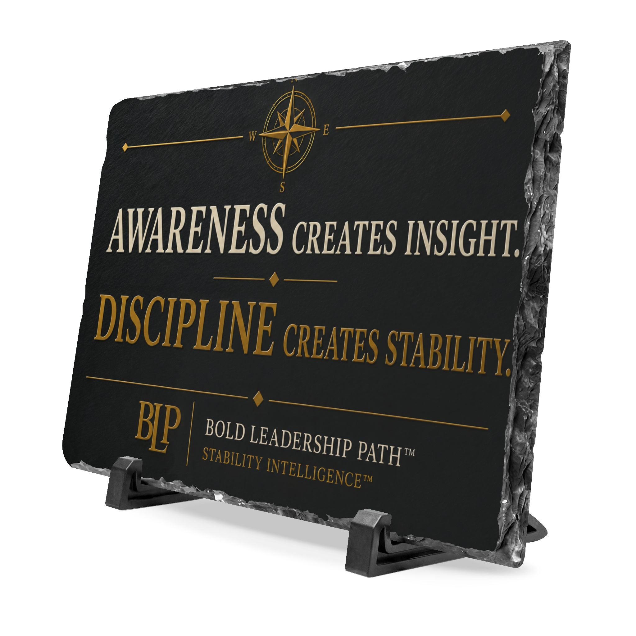 Slate Desk Plaque – “Awareness Creates Insight, Discipline Creates Stability”