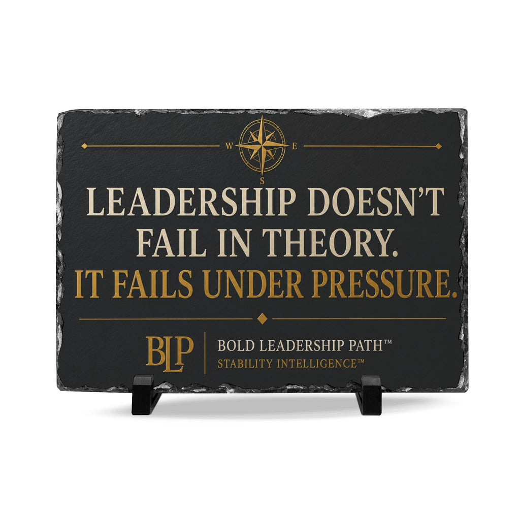 Slate Desk Plaque — “Leadership Doesn't Fail in Theory. It Fails Under Pressure."
