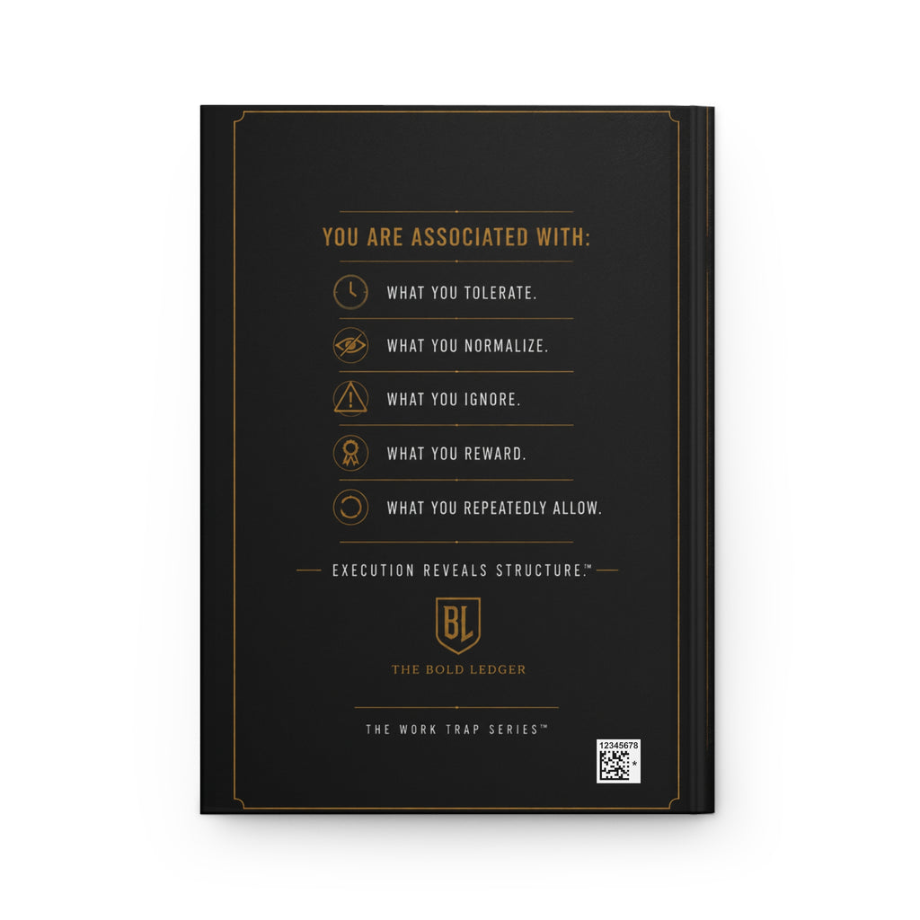 Black book with gold text and branding on a white background