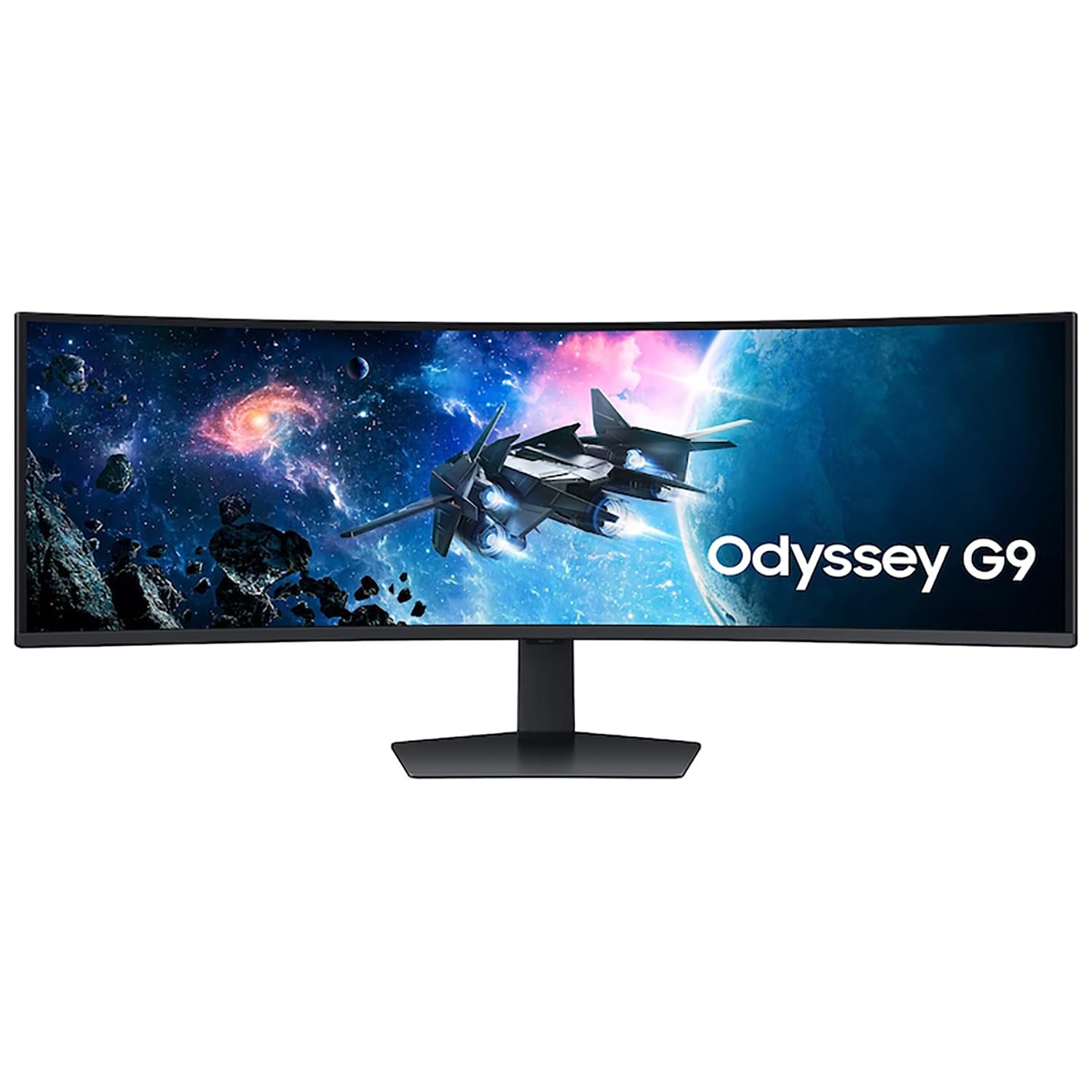A Samsung Odyssey G9 49-inch Ultrawide monitor setup on a sleek executive desk, representing efficiency and multitasking for agency leaders.

