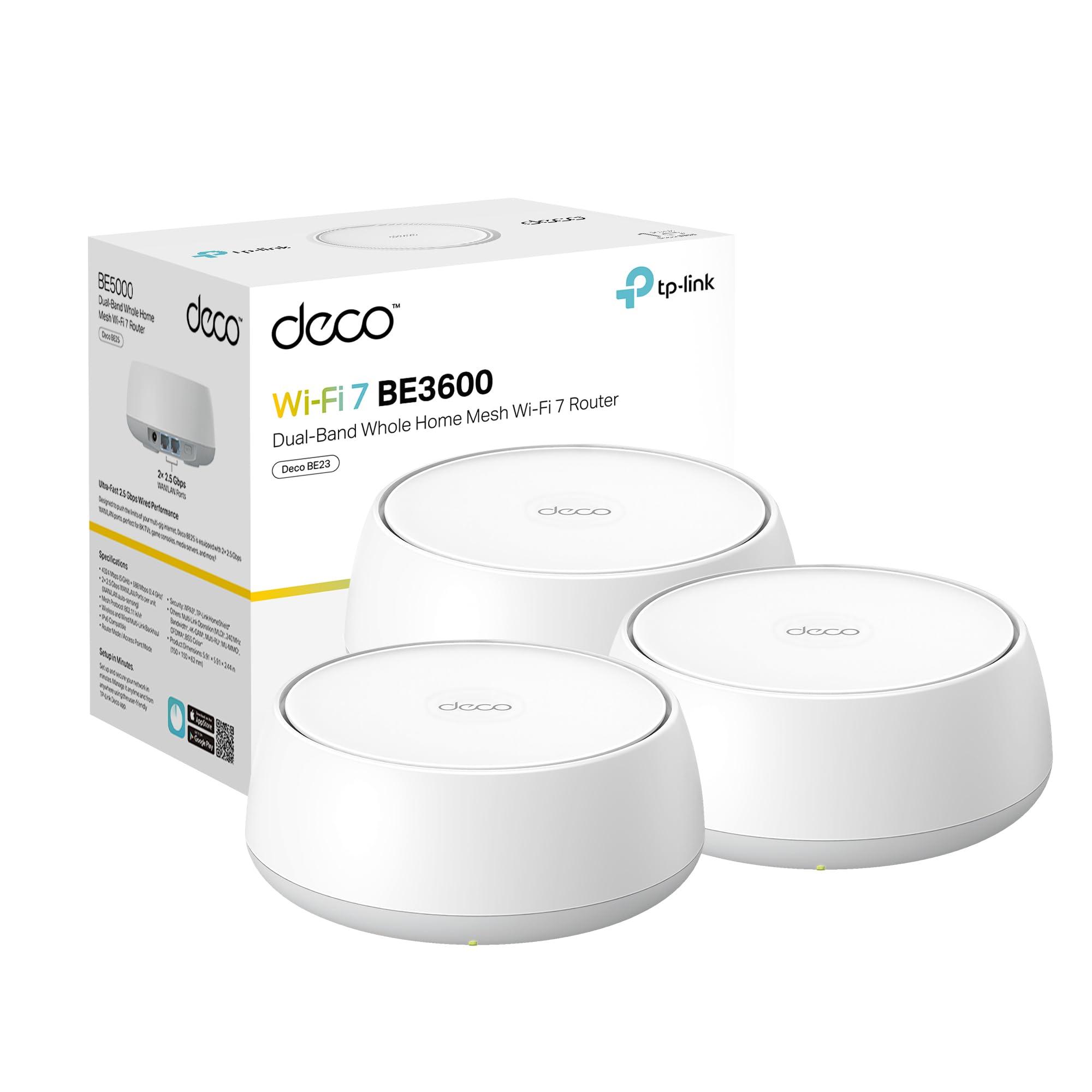 The TP-Link Wi-Fi 7 Mesh System nodes in a contemporary workspace, signifying enterprise-grade connectivity and reliability for hybrid leaders.