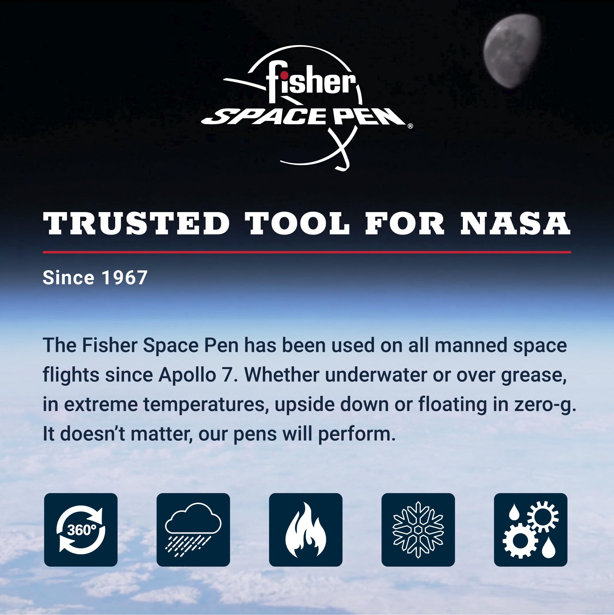 A polished silver Fisher Space Pen with a space shuttle engraving, lying on a dark grey slate surface. Includes the Bold Leadership Path branding.