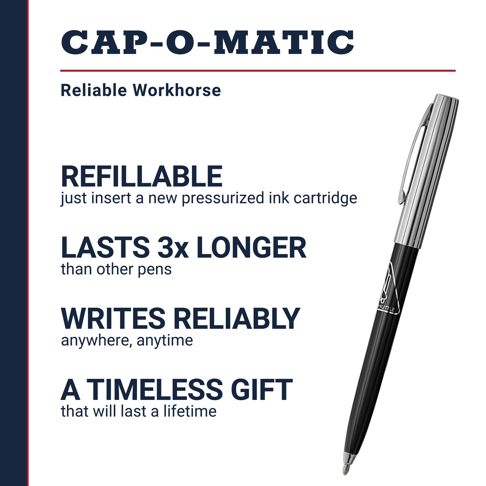 A polished silver Fisher Space Pen with a space shuttle engraving, lying on a dark grey slate surface. Includes the Bold Leadership Path branding.