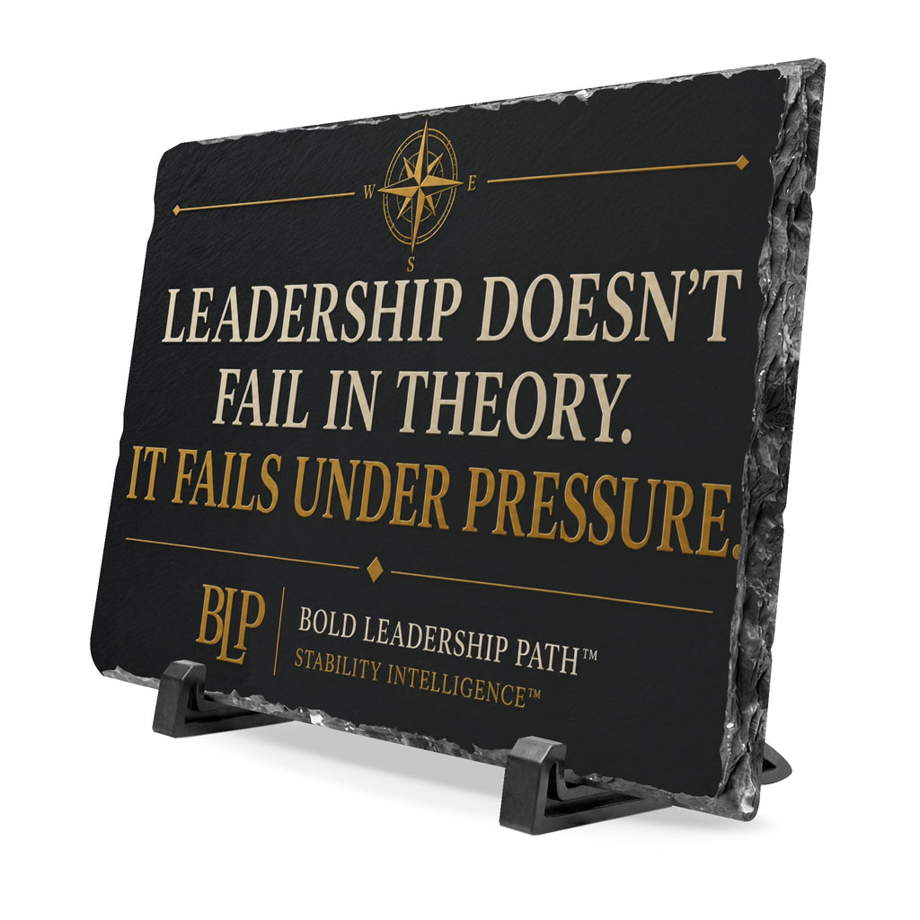 Slate Desk Plaque — “Leadership Doesn't Fail in Theory. It Fails Under Pressure."