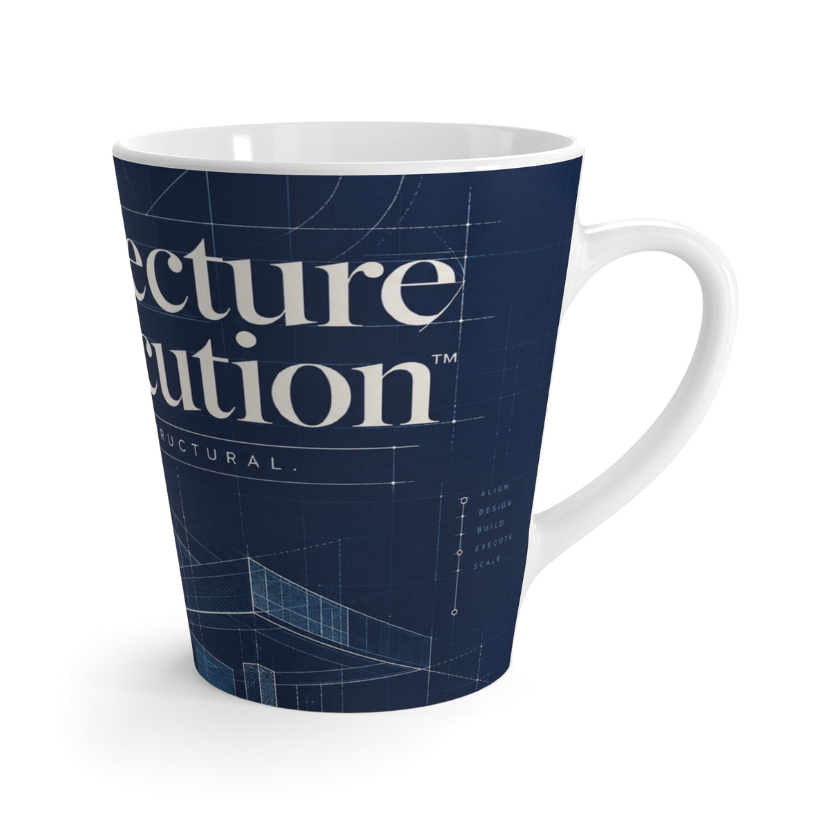 Architecture of Execution Latte Mug — Blueprint Design Coffee Cup for Architects & Executives