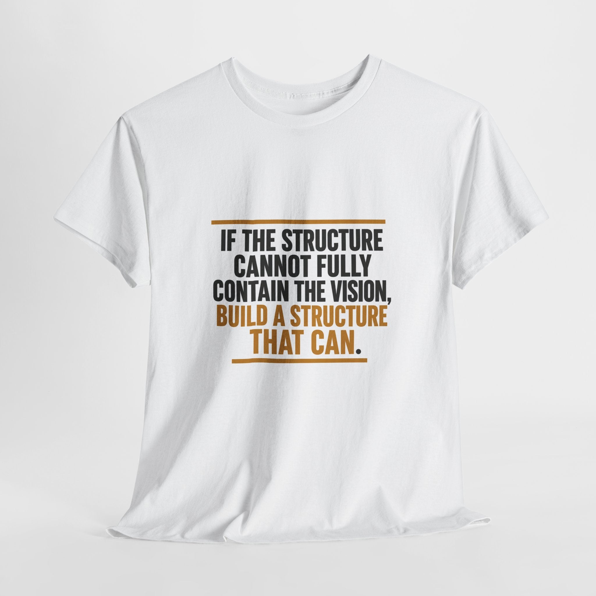 White t-shirt with motivational quote on a white background