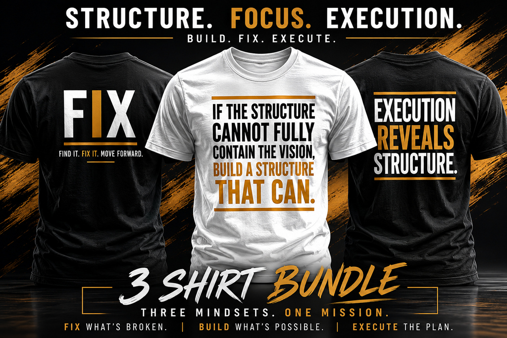 Three shirts with motivational quotes on a dark background