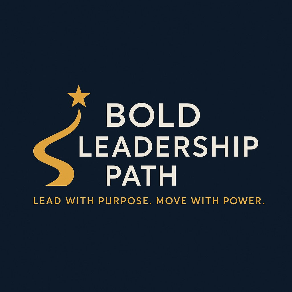 Logo for 'Bold Leadership Path' with a road and star design on a dark background.