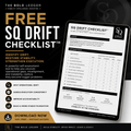 Promotional graphic for a free SQ Drift Checklist with tablet displaying the checklist on a dark background.