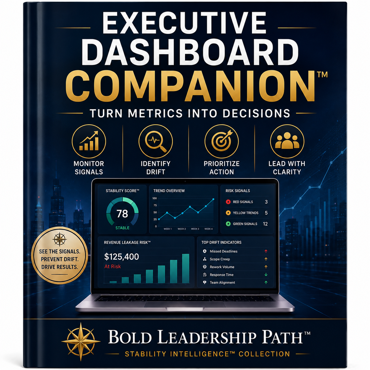 Book titled 'Executive Dashboard Companion' with a laptop displaying a dashboard on the cover.