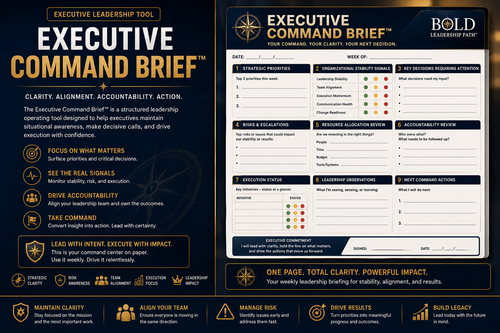 Executive Command Brief tool with a dark background and gold accents