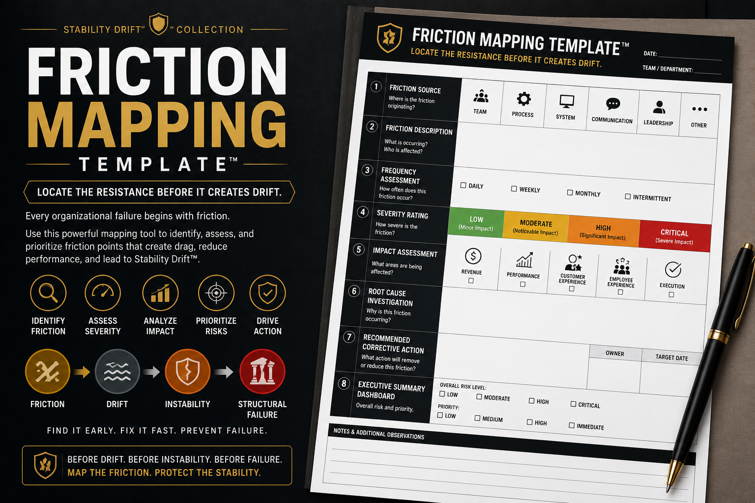 Friction Mapping Template with a pen on a dark surface
