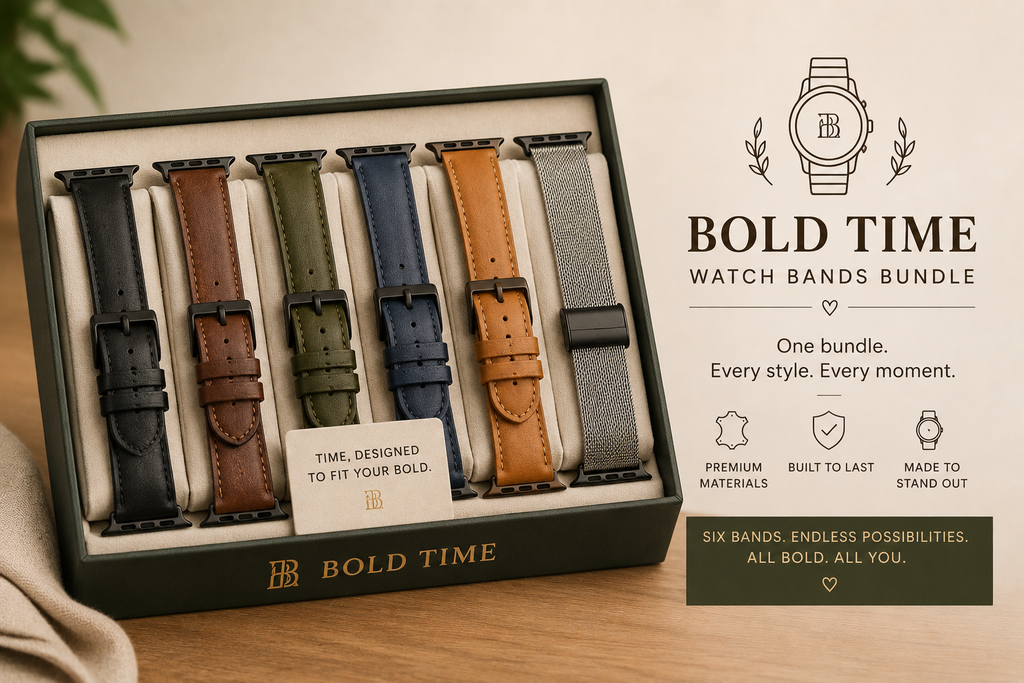 Box of Bold Time watch bands with five different styles