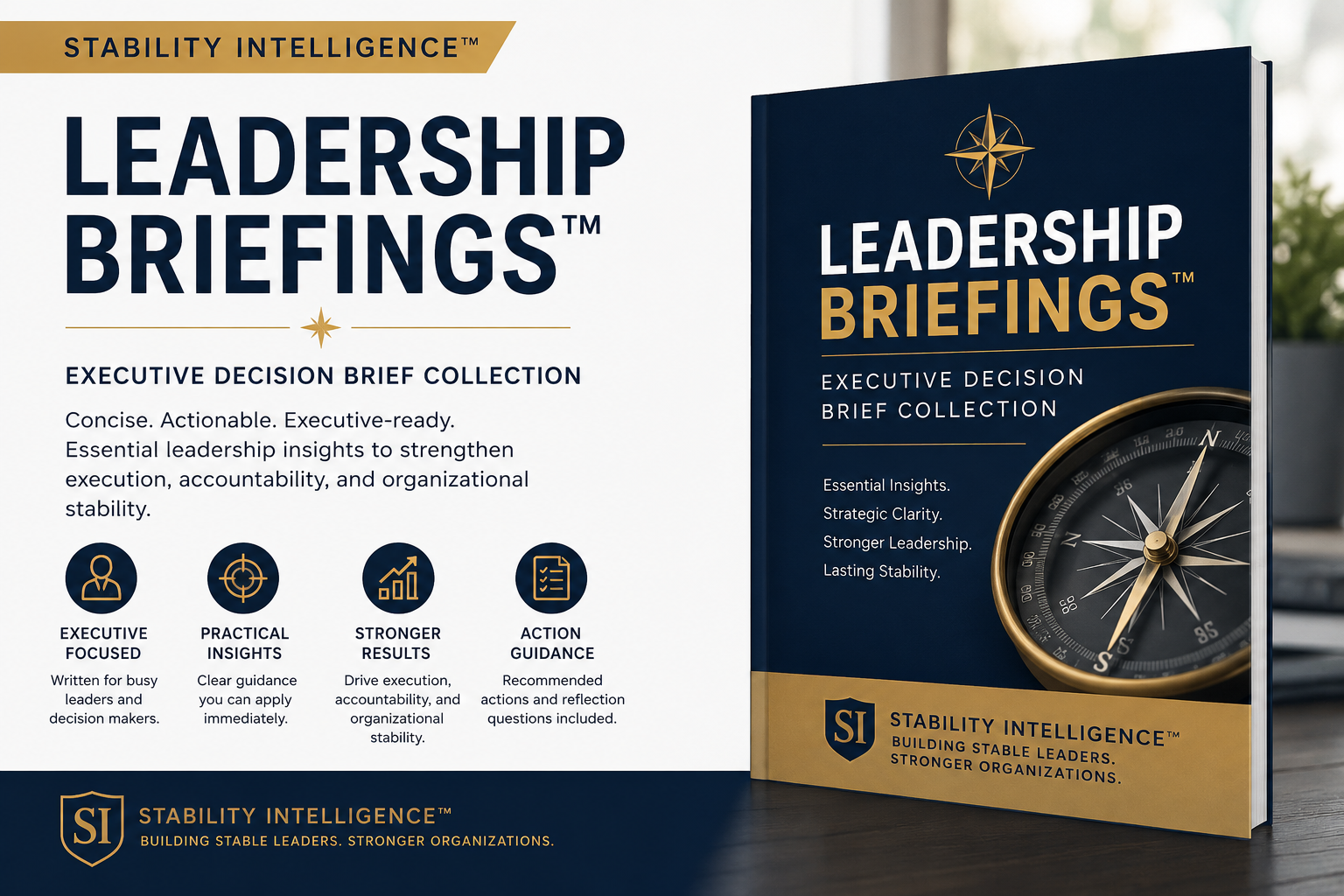 Book titled 'Leadership Briefings' by Stability Intelligence on a white background