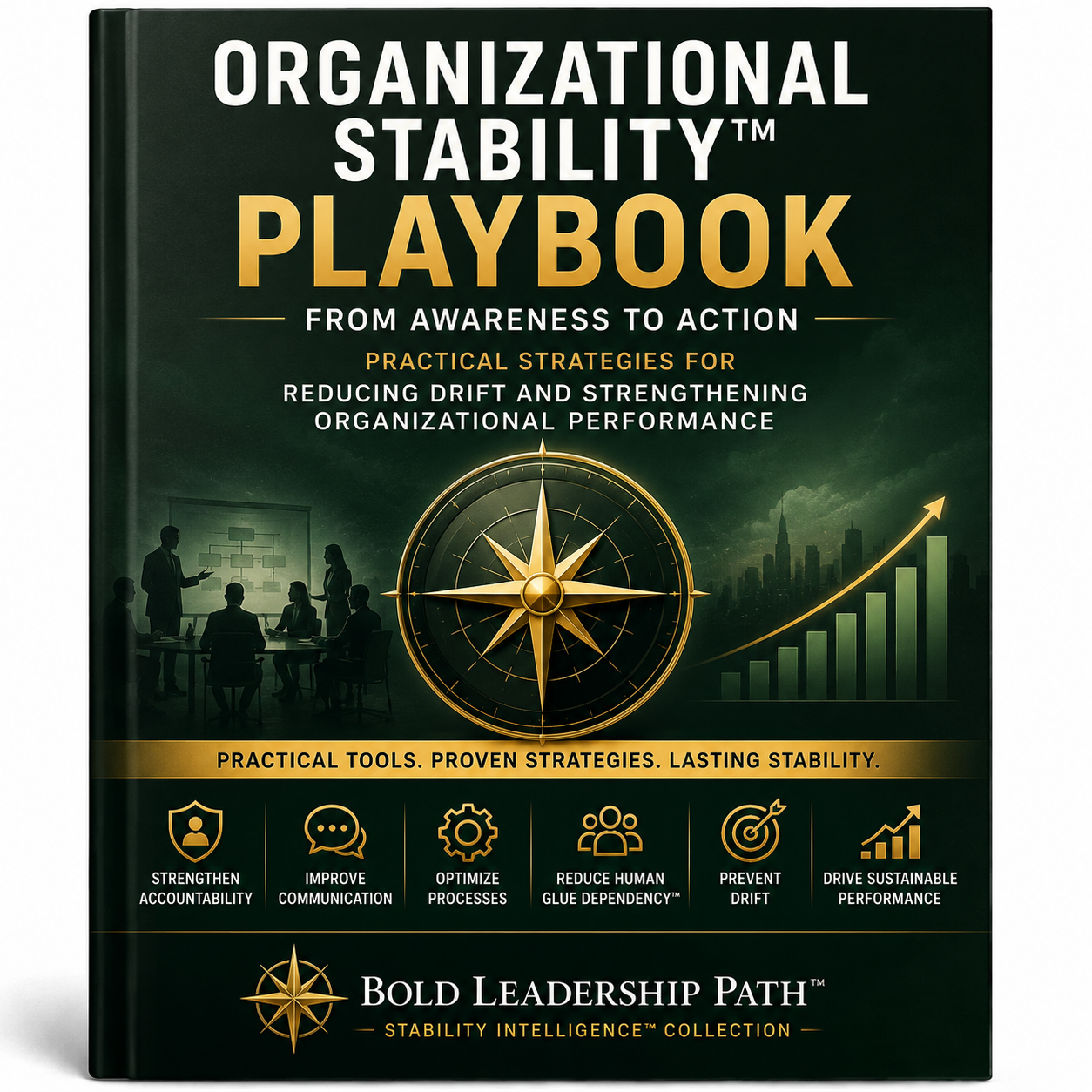 Book titled 'Organizational Stability Playbook' on a white background