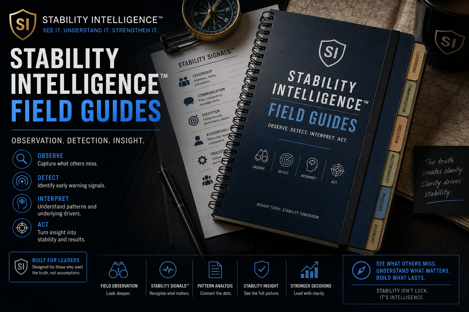Stability Intelligence Field Guides book with branding and text on a dark background