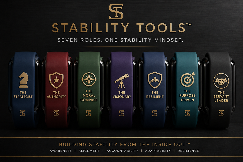 Set of Stability Tools with symbolic icons on a dark background visionary inspired apple watch bands
